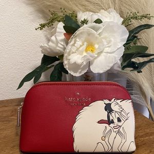 ♠️Kate Spade X Disney 101 Dalmatians Cruella Makeup Bag Cosmetic Case Pouch, Red